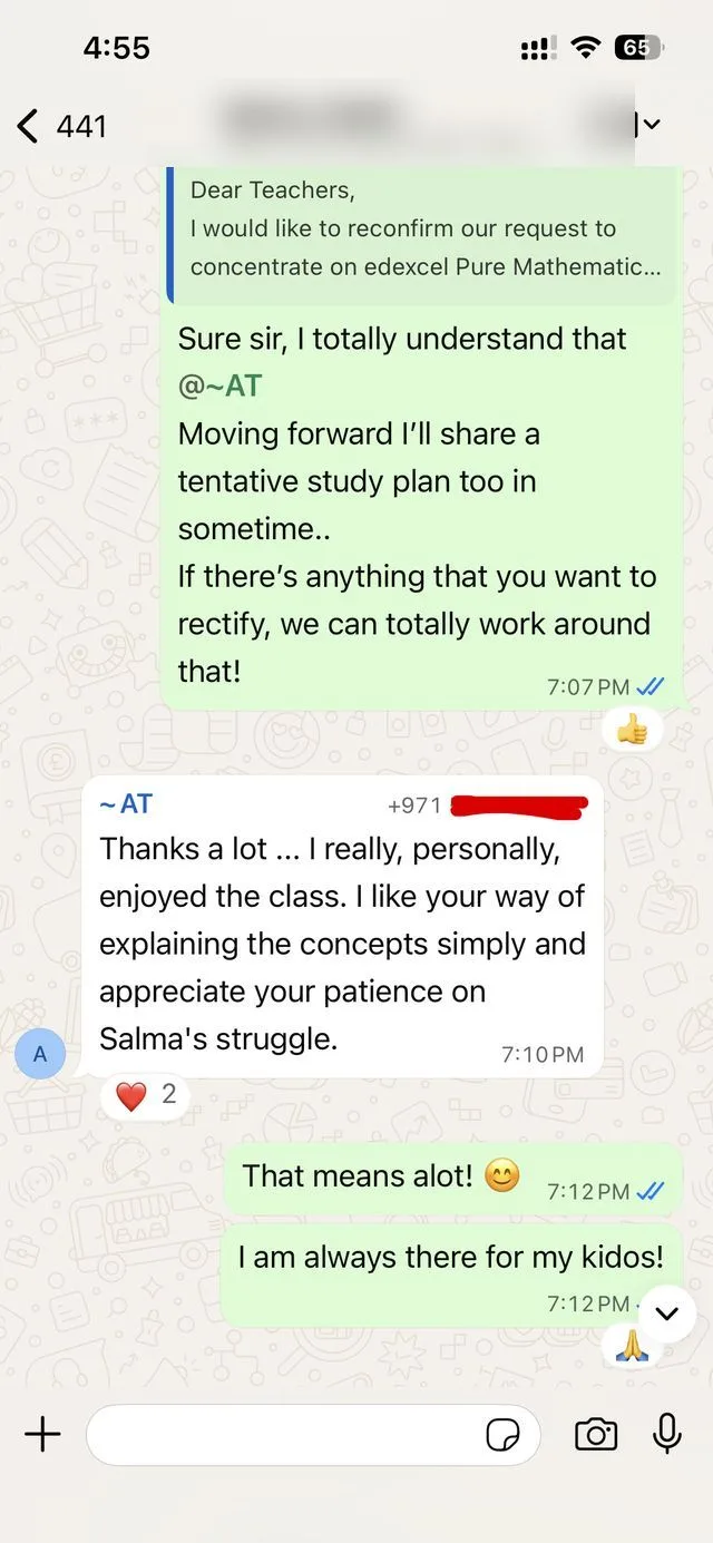 Parent message praising simple concept explanations